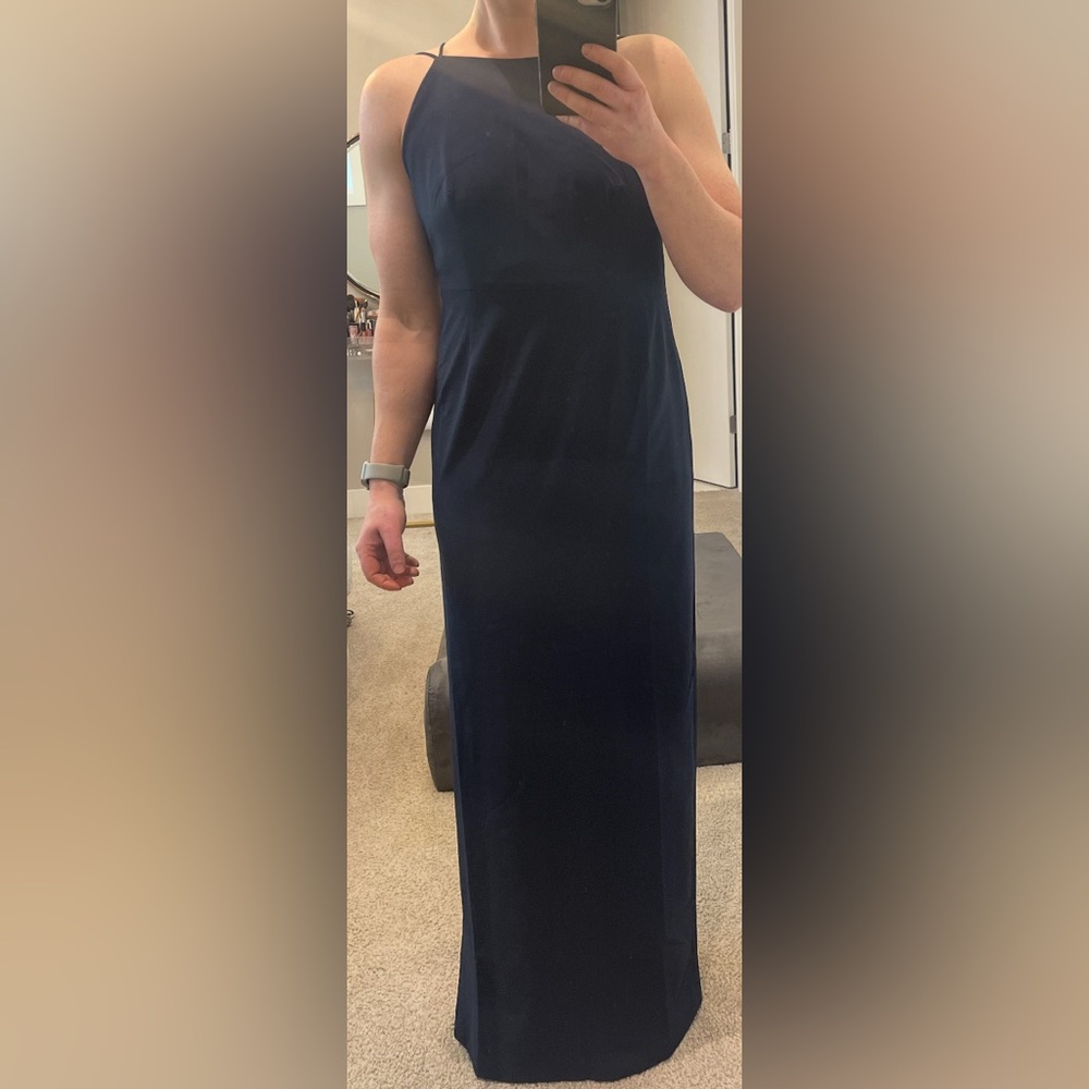 BHLDN Navy Blue Spaghetti Strap Asymmetrical Low Back Maxi Dress - Size 8